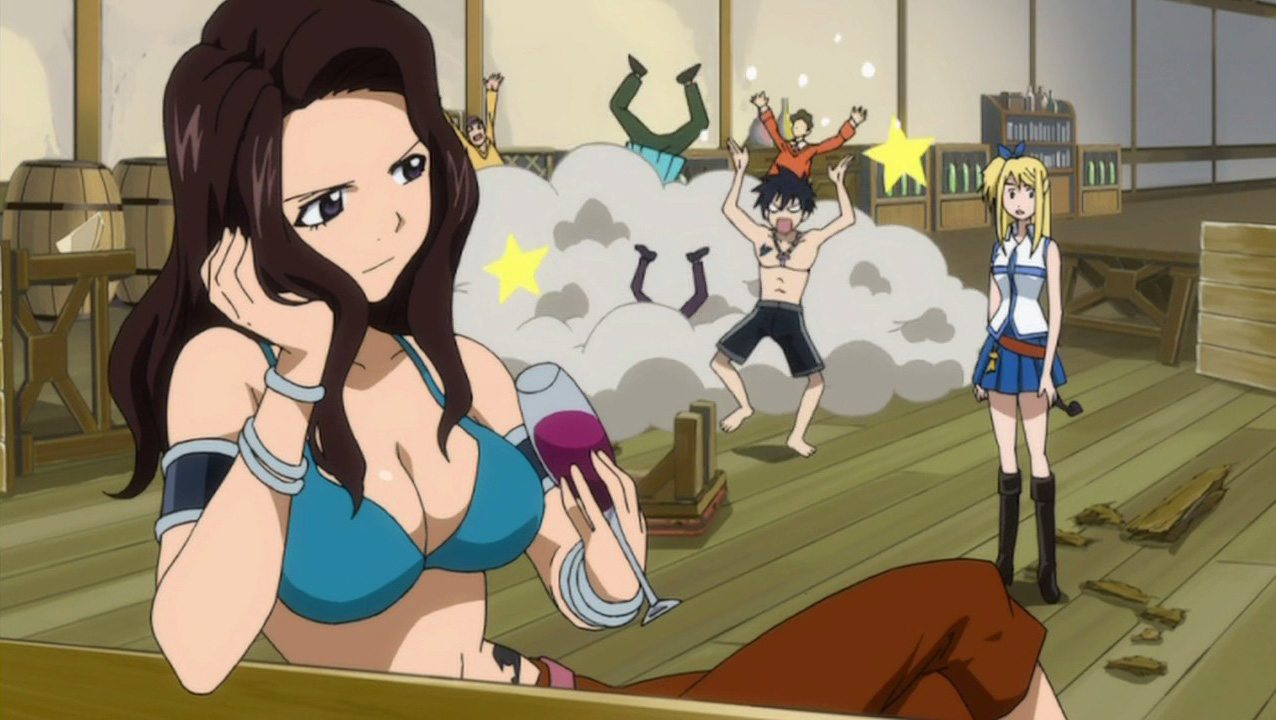 Lucy arrives with Natsu at the Fairy Tail guild house