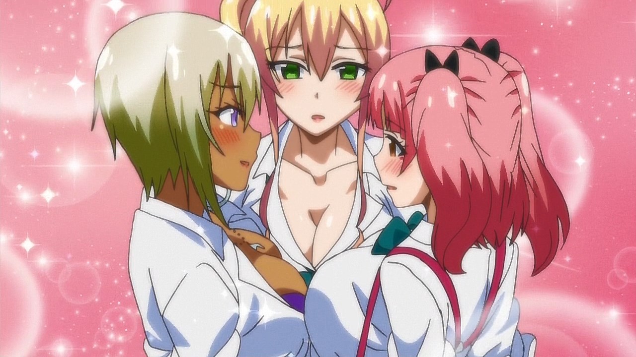 the girls pressing their boobs against one another.